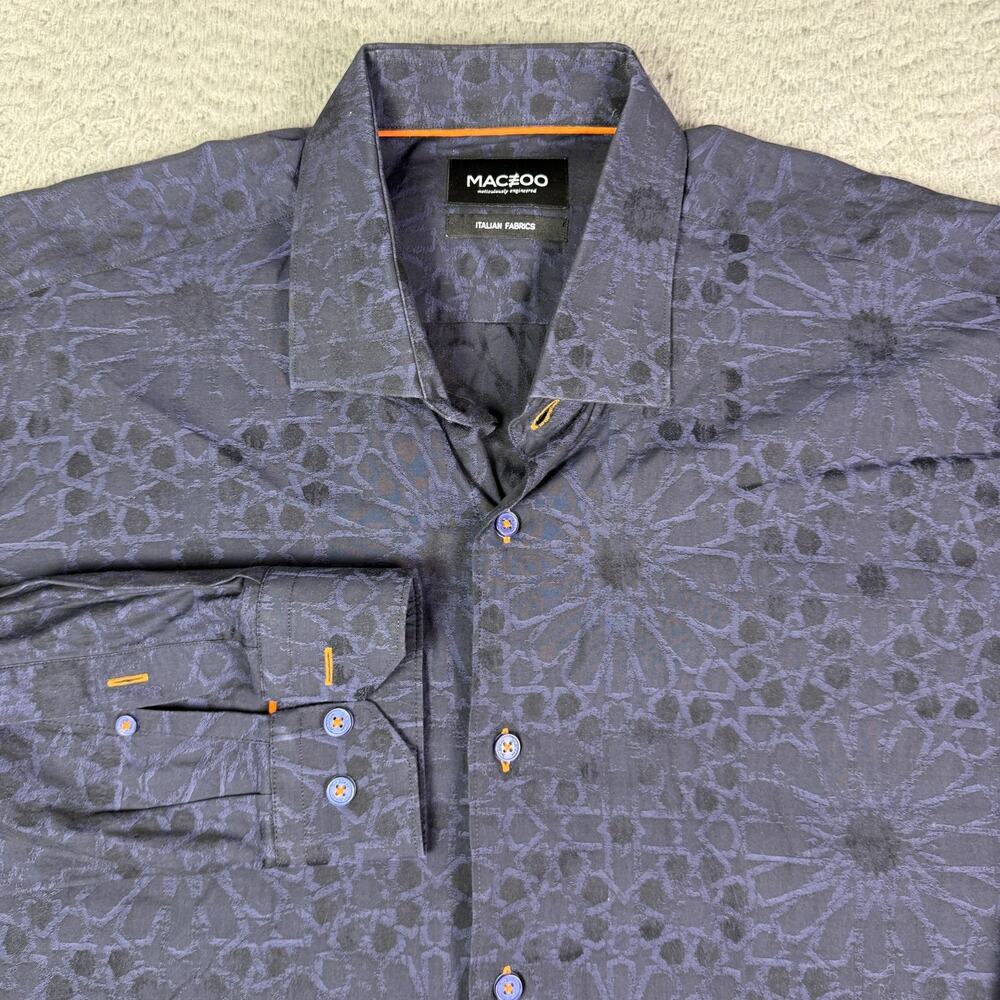 Maceoo Button Shirt Mens XL 5 Blue Embroidered Floral Luxor Starboy Long Sleeve